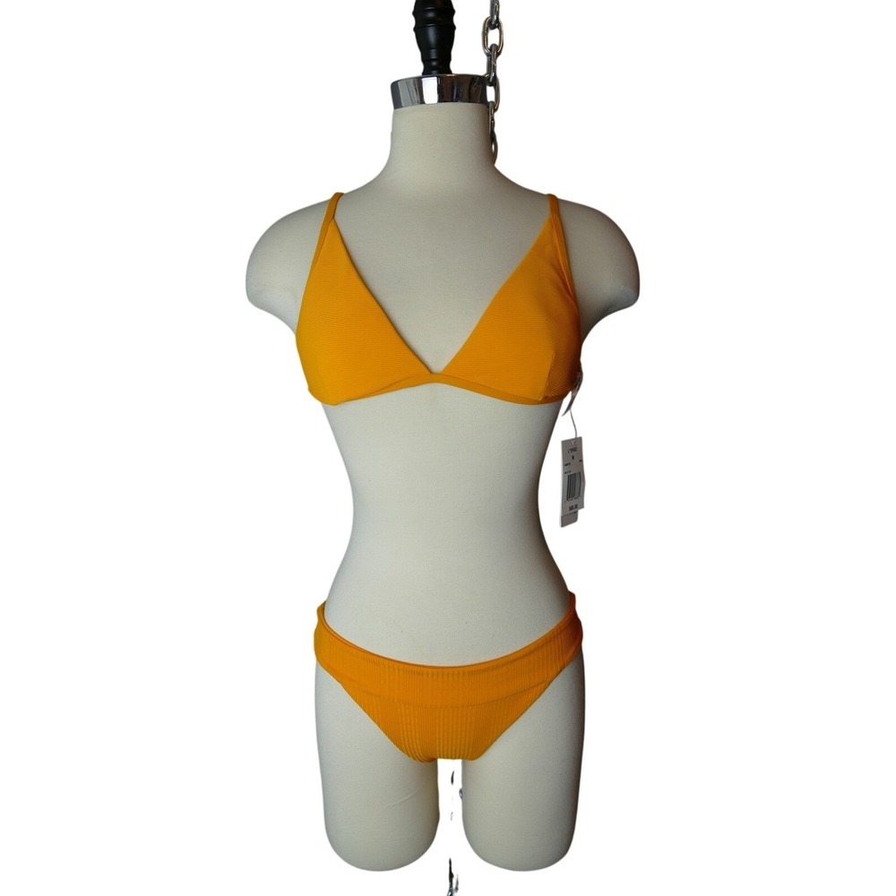 L*Space Millie Top and Sandy Bottom Ribbed Bikini Set Mango Orange Womens Size M